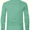Dark Sea Green Men's Slim Fit Long Sleeve Shirt - Black & White Classic Plaid Pattern, Business Casual Button-Up Shirt, Machine Washable Summer Office & Formal Wear, Business Casual Wear | Collared Shirt | Stylish Checkered Pattern