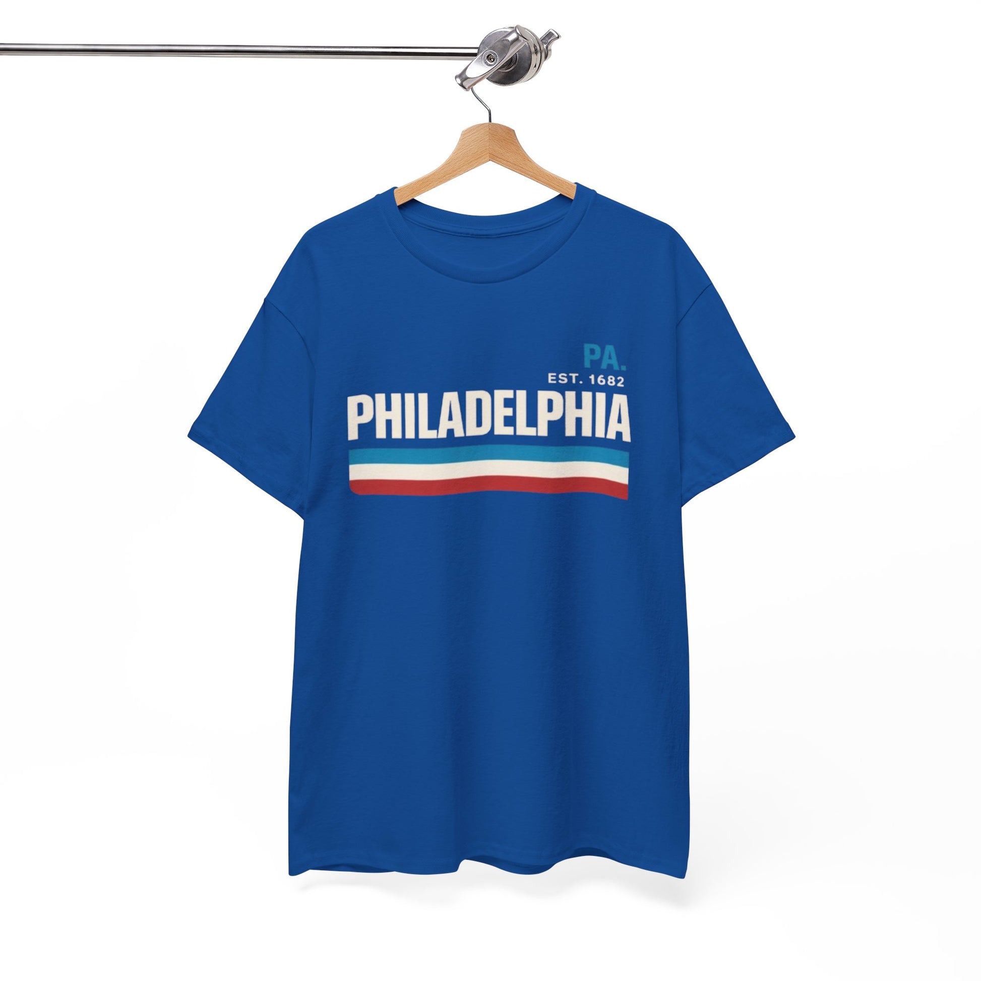 White Smoke Philadelphia Tee — Retro PA Est. 1682 Striped City Shirt
