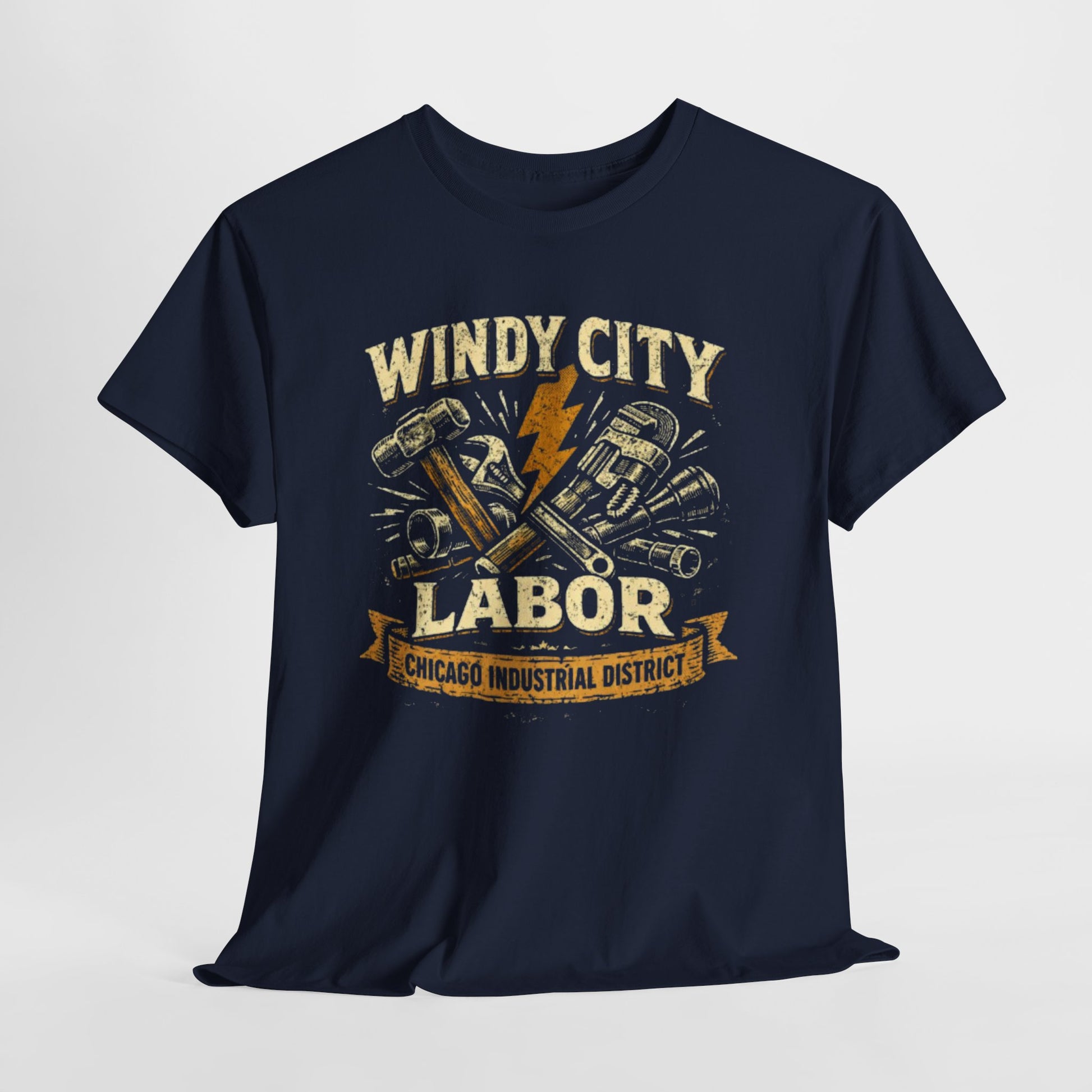 Windy City Labor Chicago Industrial District T-Shirt – Vintage Worker Tools Graphic Tee – casual fan outfit, nfl fan apparel, image 1.0