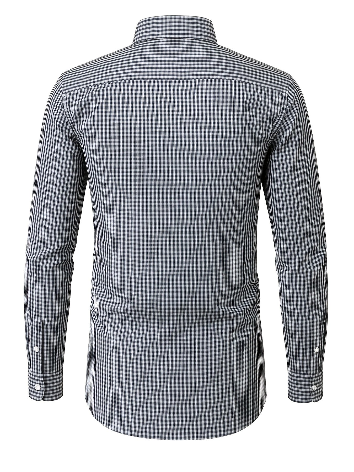 Men's Slim Fit Long Sleeve Shirt - Black & White Classic Plaid Pattern, Business Casual Button-Up Shirt, Machine Washable Summer Office & Formal Wear, Business Casual Wear | Collared Shirt | Stylish Checkered Pattern