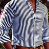 Light Slate Gray Men's Casual Striped Long Sleeve Shirt -  and White Vertical Pattern, Button- Collar Design, Non-Stretch Fabric, Suitable for Casual Attire, All Seasons | Fitted Cut