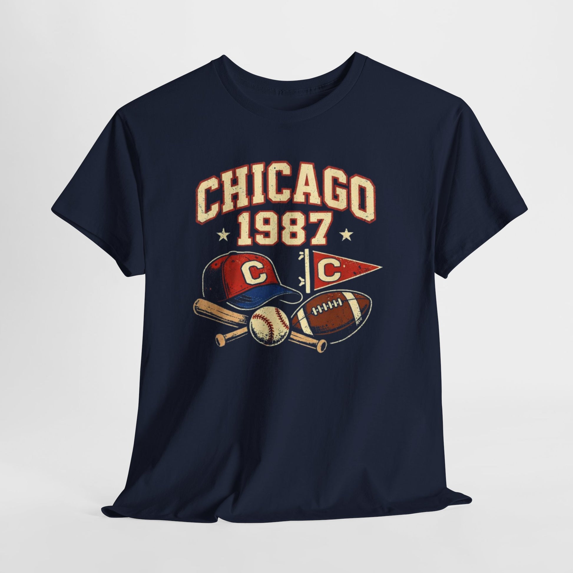 Chicago 1987 Vintage Sports T-Shirt – Retro Baseball and Football Graphic Tee – casual fan outfit, lightweight game day shirt, image 1.0