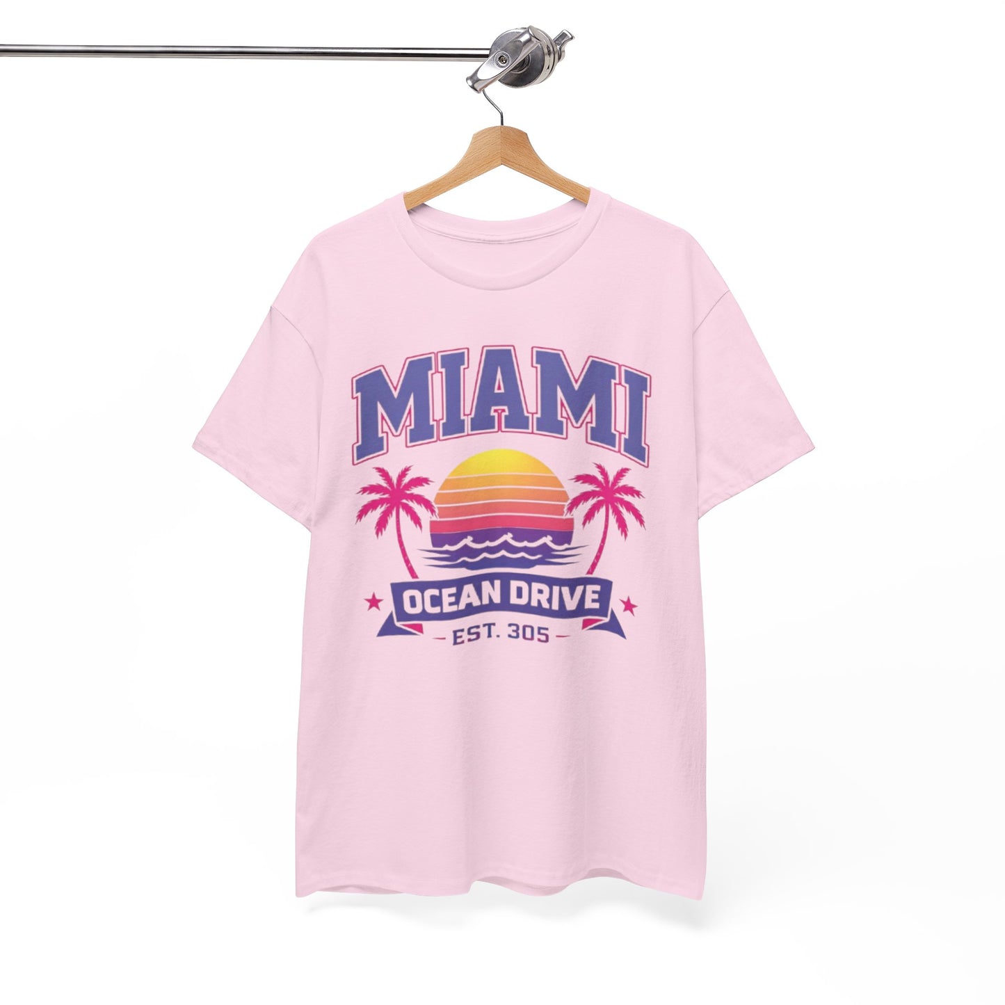 White Smoke Miami Ocean Drive Est. 305 Graphic T-Shirt – Retro Sunset Beach Streetwear Tee