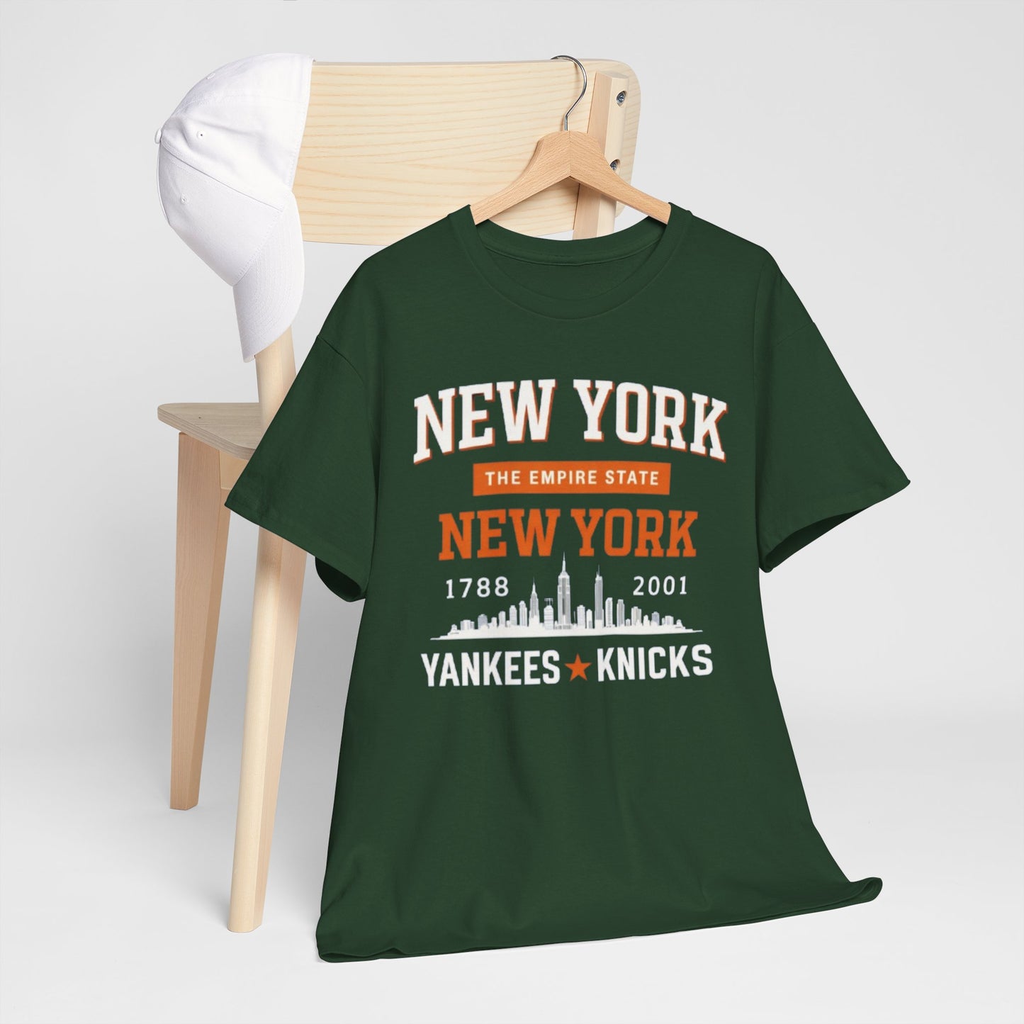 Lavender New York City Skyline Tee — Yankees & Knicks Vintage Sports Shirt