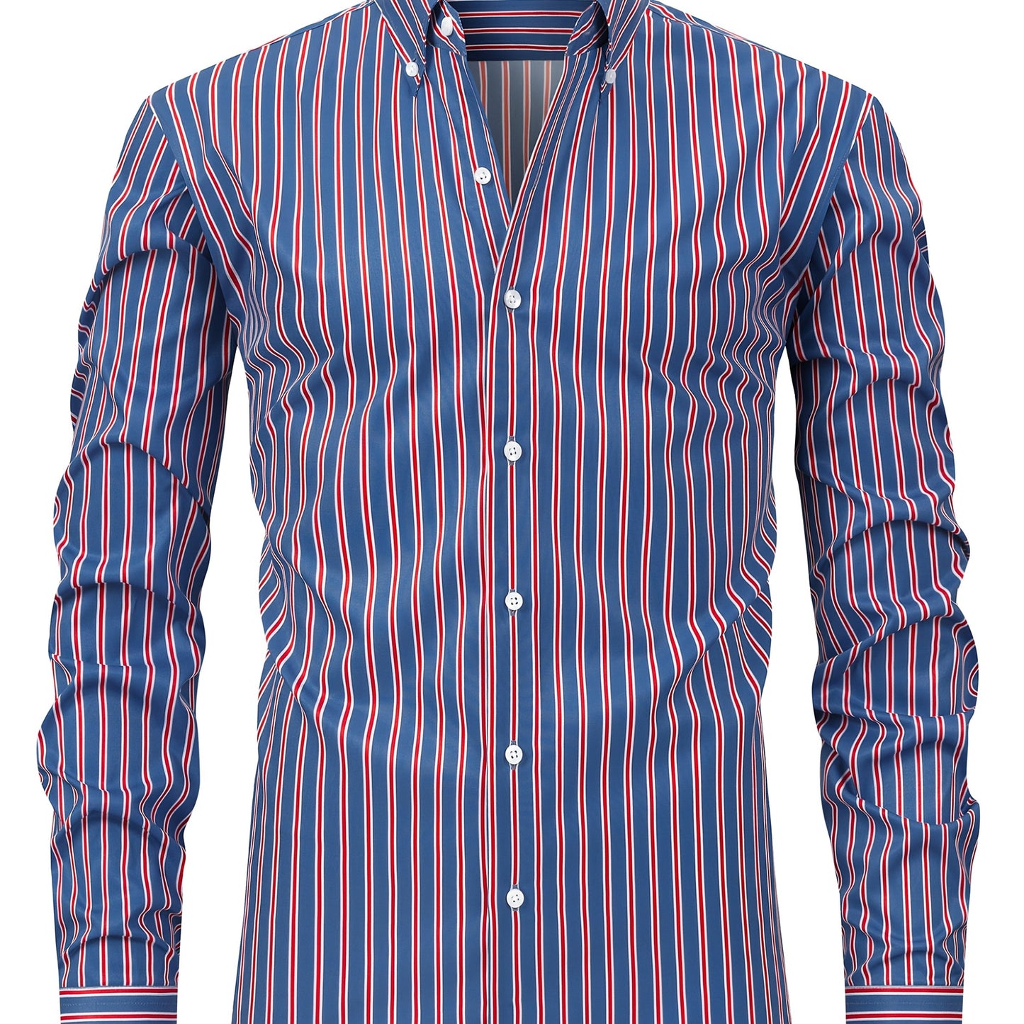 Slate Gray Men's Fashion Casual Digital Stripe Long-Sleeve Shirt, Stretch Wrinkle-Resistant Premium Versatile Lightweight Date Shirt