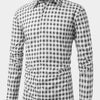 Gray 1pc Printed Plaid Long-sleeve Shirt with Lapel and Button-up Cardigan Style Casual Shirt