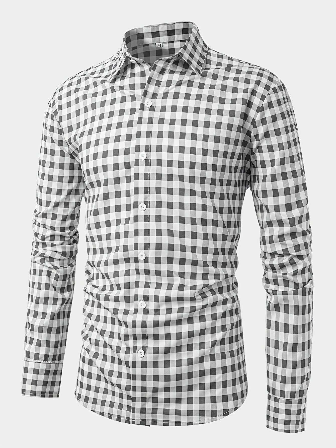 1pc Printed Plaid Long-sleeve Shirt with Lapel and Button-up Cardigan Style Casual Shirt