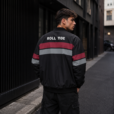 Alabama Roll Tide Black Bomber Jacket Retro Game Day Streetwear Jacket