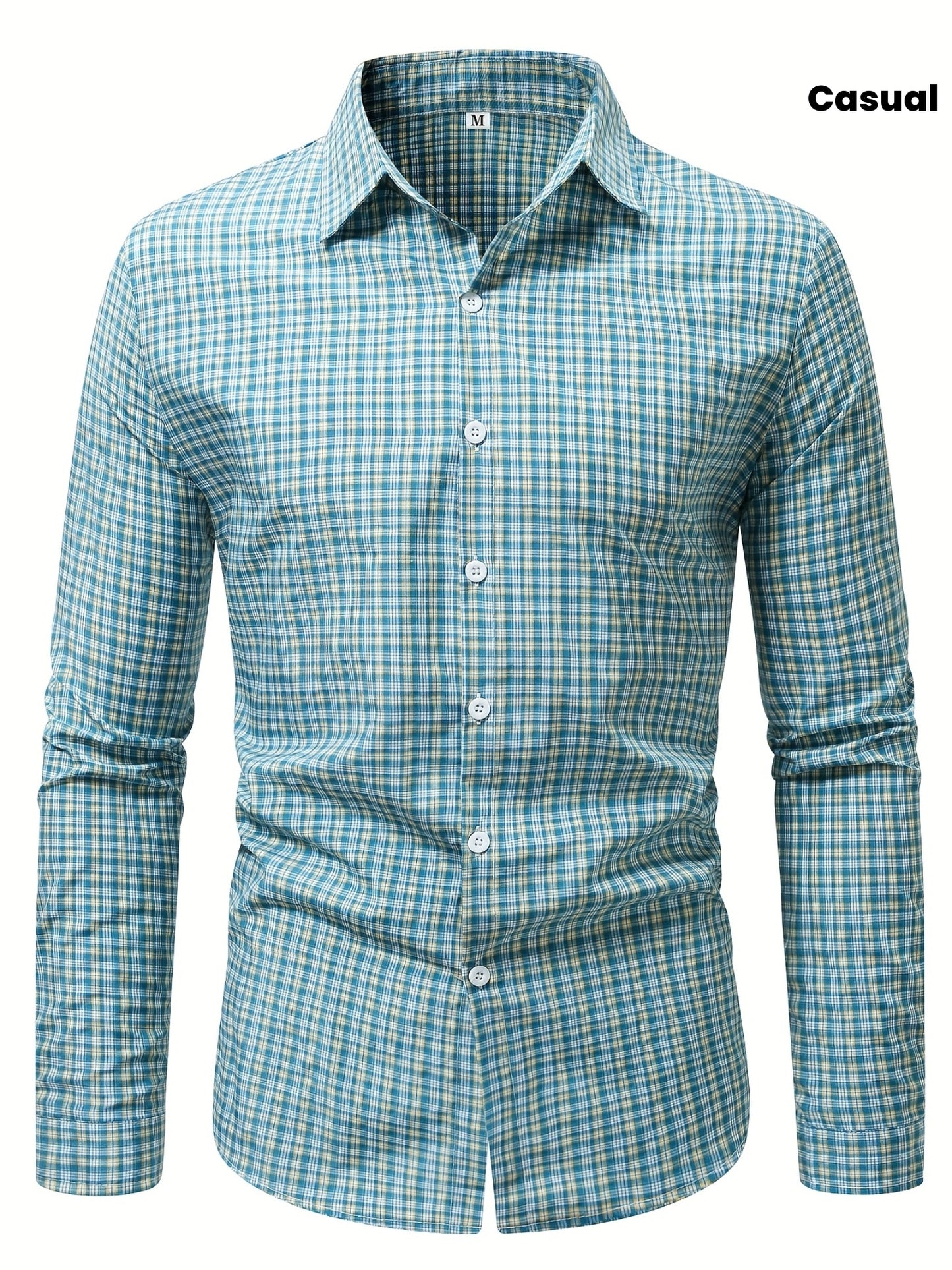 Plaid Casual Turn- Collar Shirt