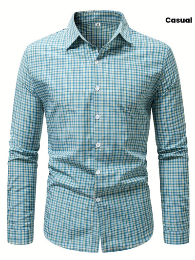 White Smoke Plaid Casual Turn- Collar Shirt