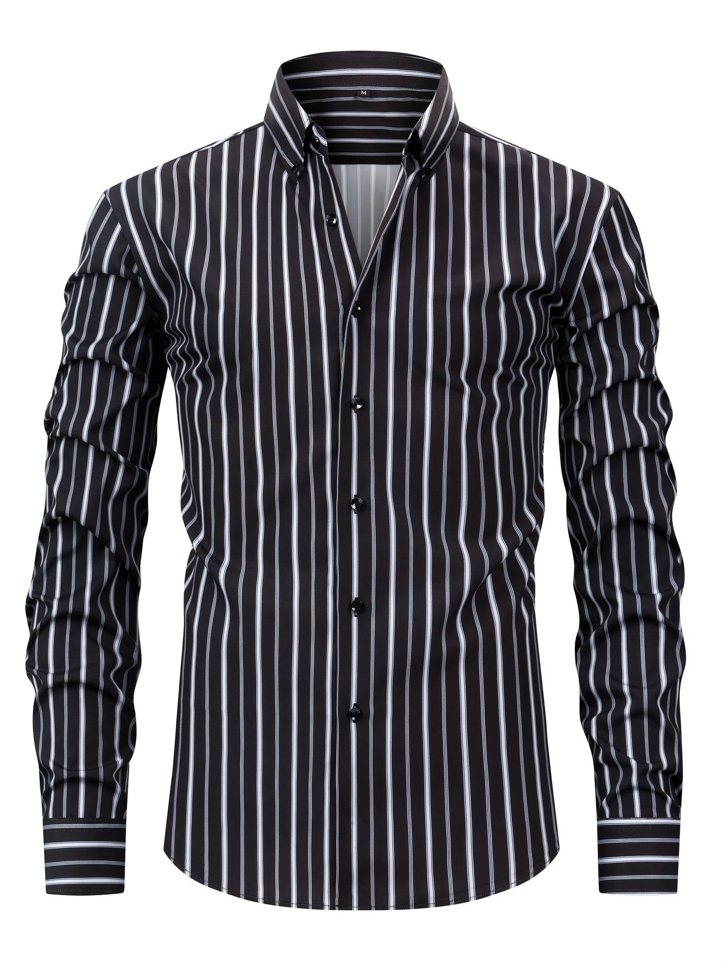 White Smoke Men's New Thin Digital Print Striped Long Sleeve Shirt, Wrinkle-, No Ironing, Versatile Fashion Date Shirt