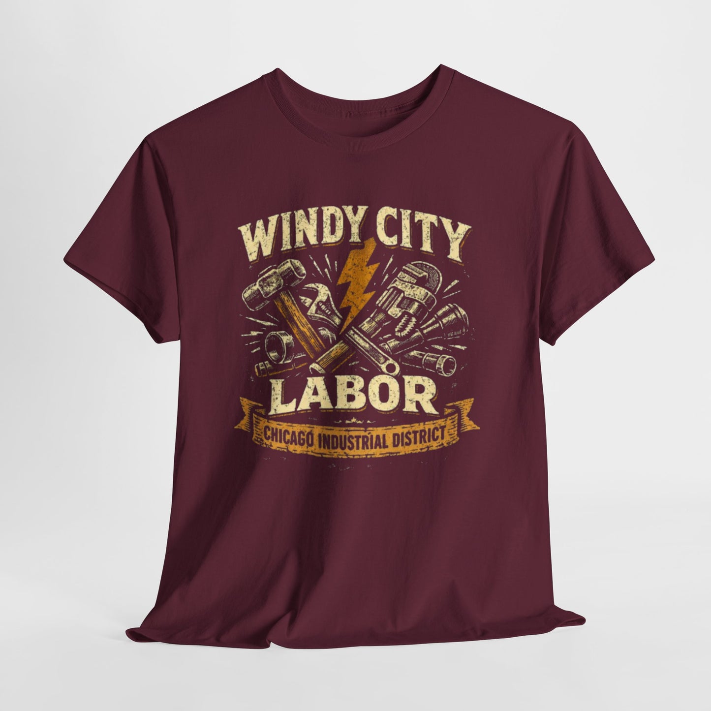 Dark Slate Gray Windy City Labor Chicago Industrial District T-Shirt – Vintage Worker Tools Graphic Tee