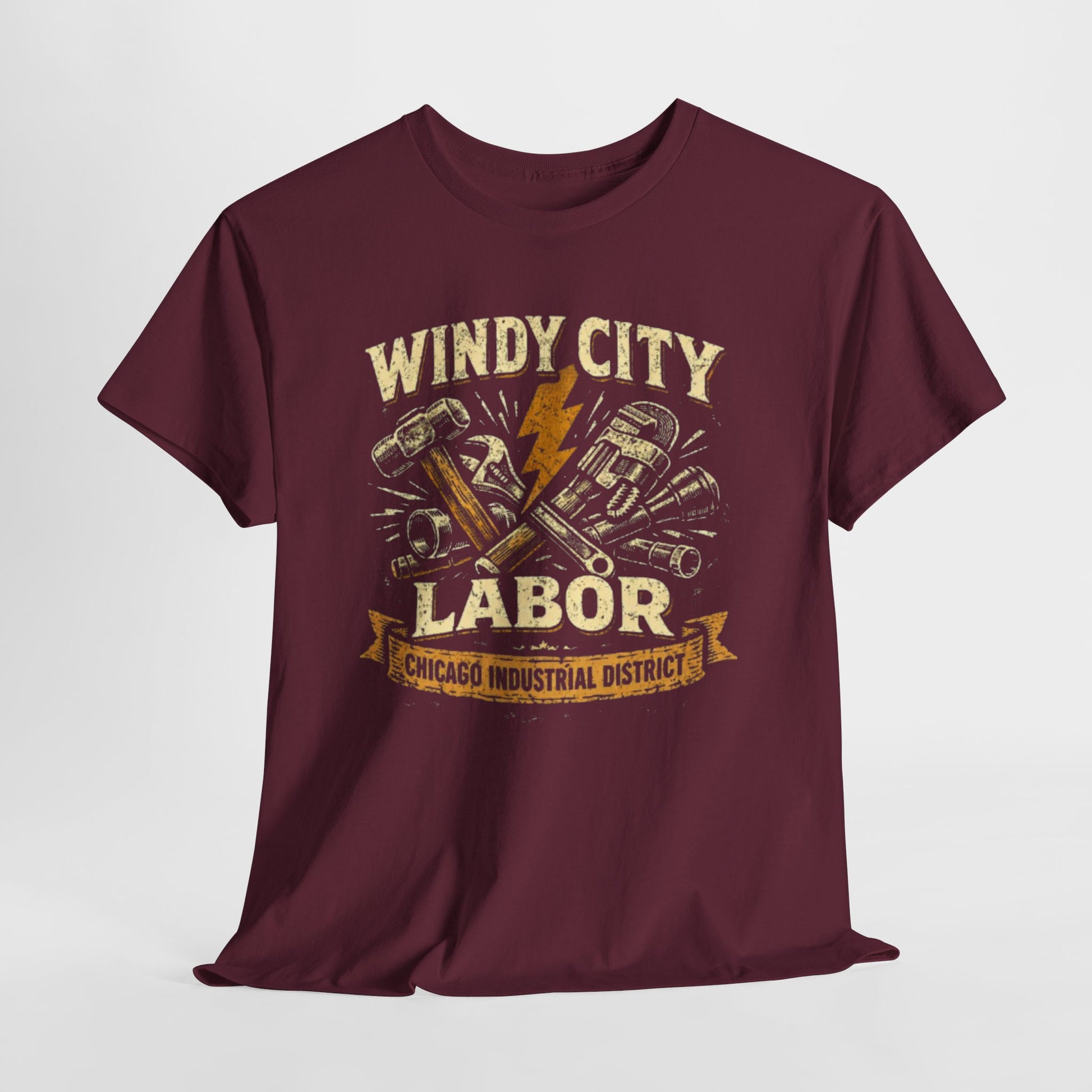 Dark Slate Gray Windy City Labor Chicago Industrial District T-Shirt – Vintage Worker Tools Graphic Tee