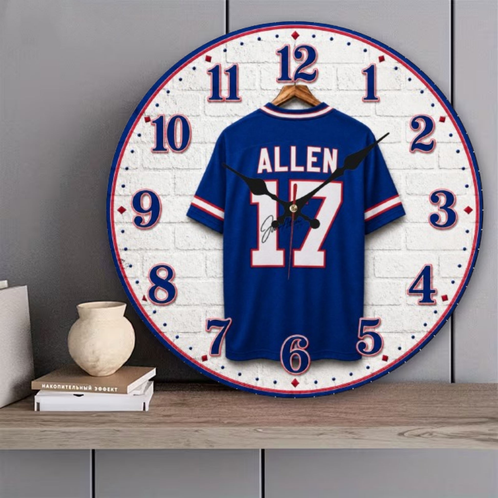Josh Allen Jersey Buffalo Bills inspired Wooden Round Wall Clock 9.8"x9.8" (Made in USA) streetwear fashion product image 4