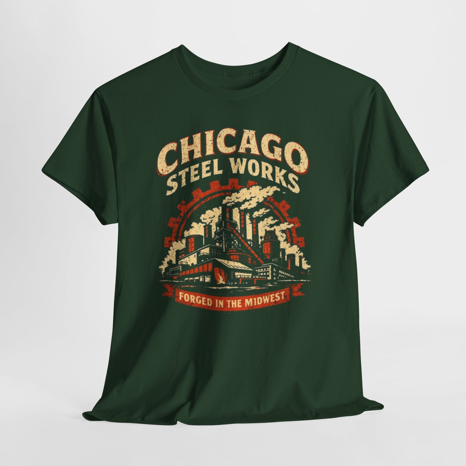 Dark Slate Gray Chicago Steel Works Tee — "Forged in the Midwest" Vintage Industrial T-Shirt