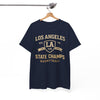 White Smoke Los Angeles State Champs Basketball T-Shirt – Oversized Urban Streetwear City Tee