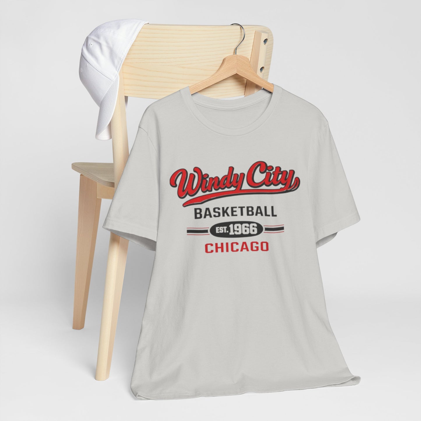 Gray Windy City Basketball Tee – Chicago Est. 1966 Vintage Sports T-Shirt