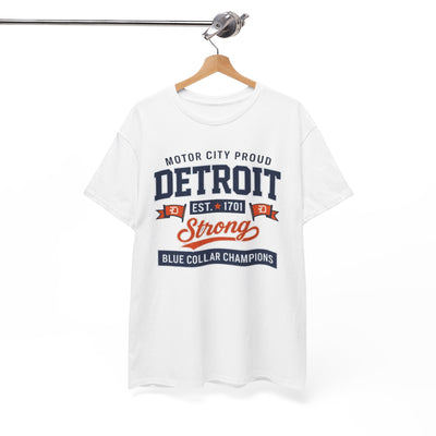 White Smoke Detroit Strong T-Shirt — Motor City "Blue Collar Champions" Tee