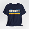 Dark Slate Gray Tricou retro cu dungi București — grafic vintage cu orașe din România