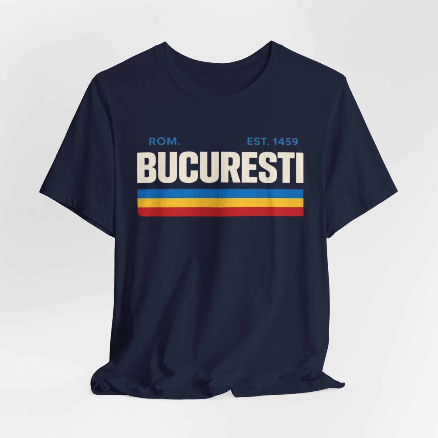 Dark Slate Gray Tricou retro cu dungi București — grafic vintage cu orașe din România