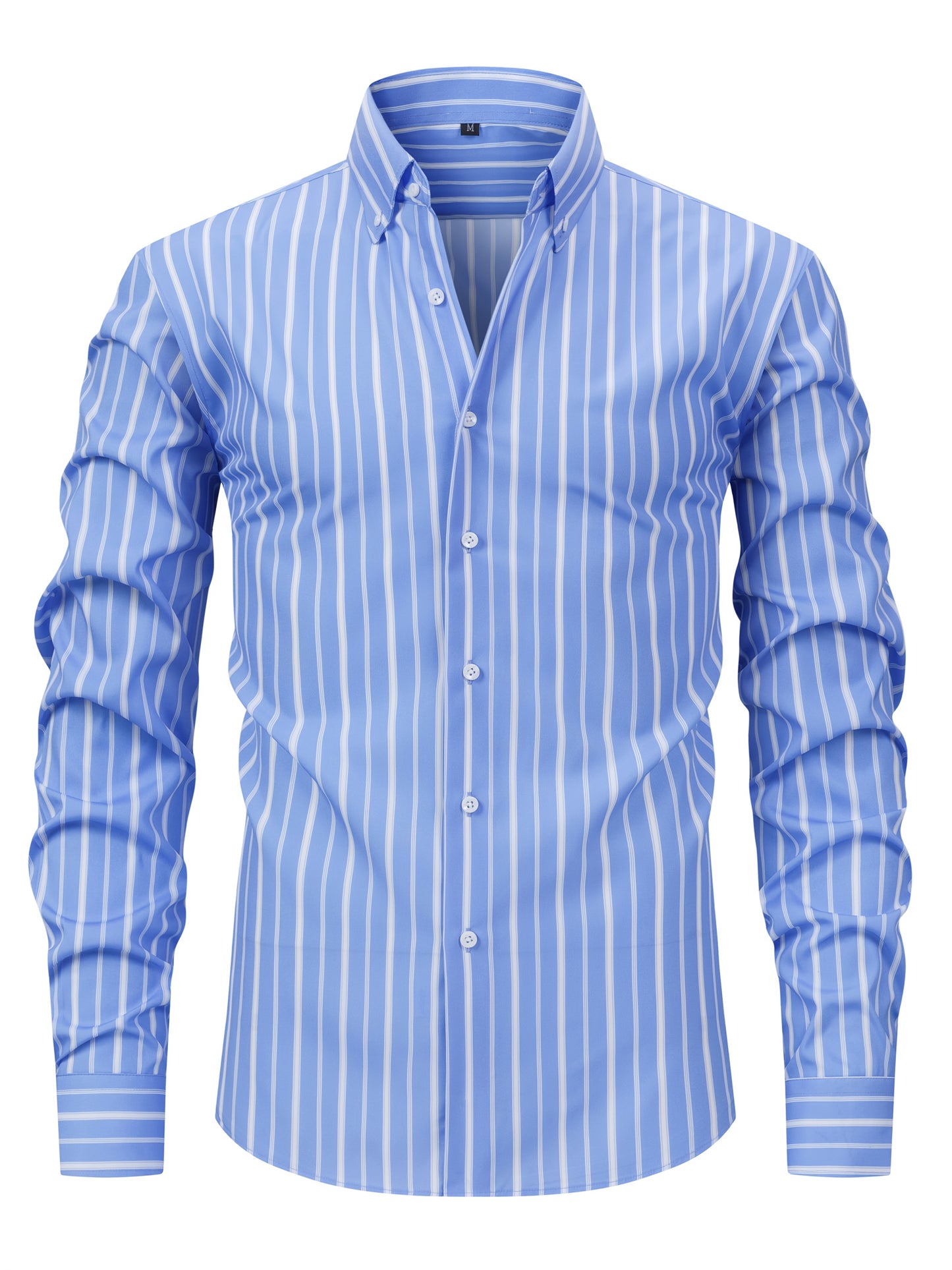 White Smoke Men's New Thin Digital Print Striped Long Sleeve Shirt, Wrinkle-, No Ironing, Versatile Fashion Date Shirt