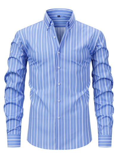 White Smoke Men's New Thin Digital Print Striped Long Sleeve Shirt, Wrinkle-, No Ironing, Versatile Fashion Date Shirt