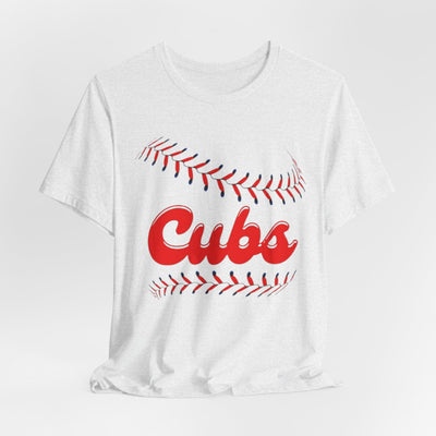 Cubs Baseball Tee — Vintage Script Baseball Stitch Design – game day outfit, casual fan outfit, image 1.0