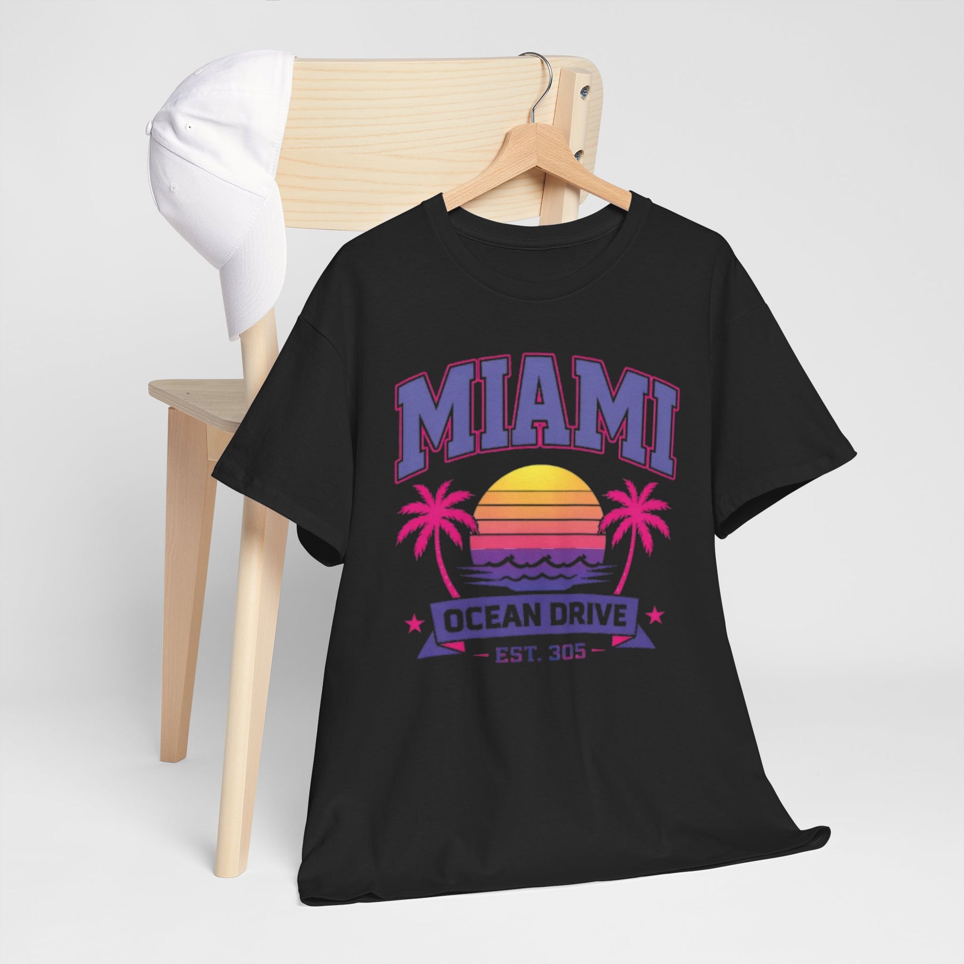Dark Slate Gray Miami Ocean Drive Est. 305 Graphic T-Shirt – Retro Sunset Beach Streetwear Tee