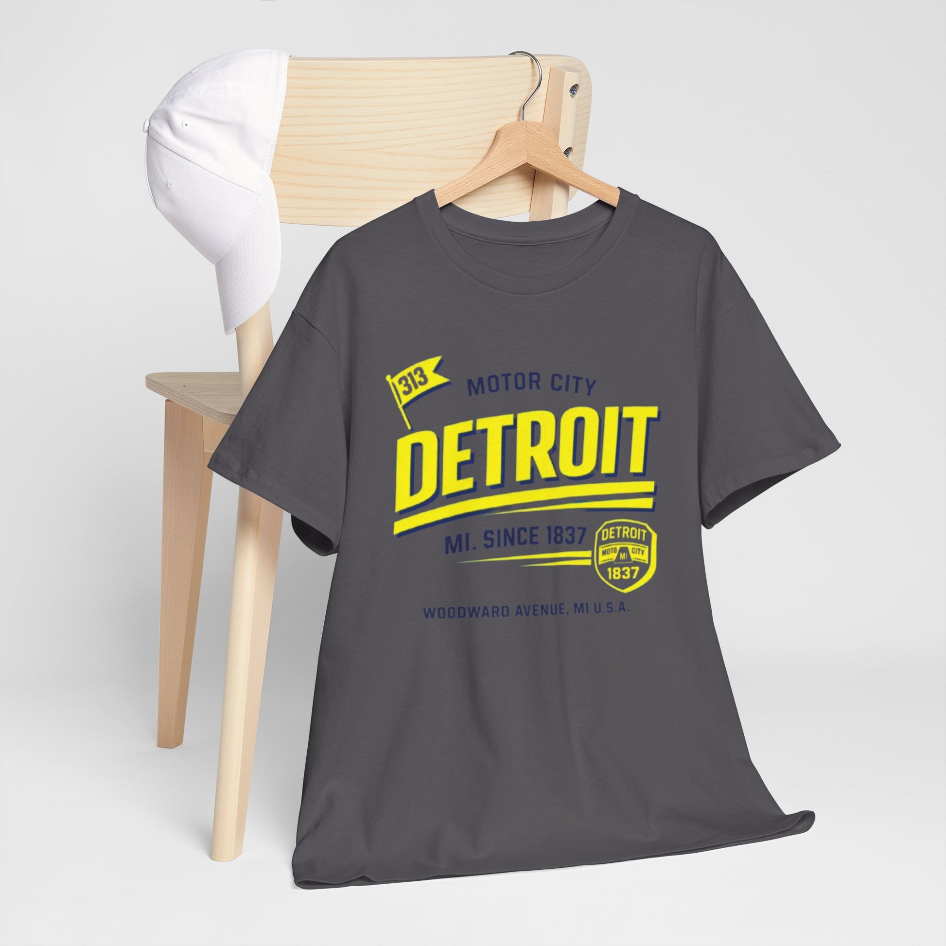 Dim Gray Detroit Motor City Graphic Tee - Retro 'MI. Since 1837' Orange T-Shirt