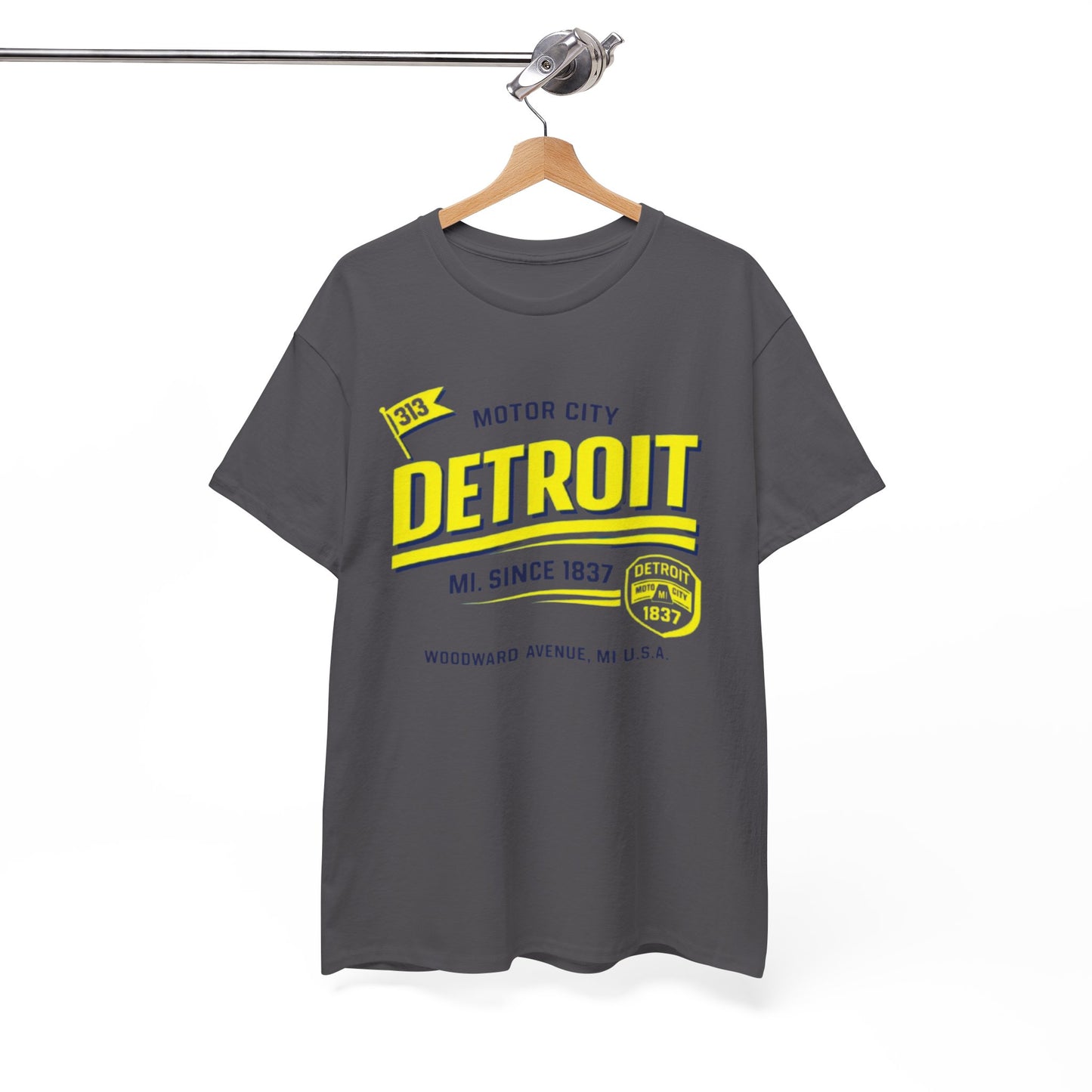 White Smoke Detroit Motor City Graphic Tee - Retro 'MI. Since 1837' Orange T-Shirt