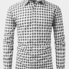 Gray 1pc Printed Plaid Long-sleeve Shirt with Lapel and Button-up Cardigan Style Casual Shirt