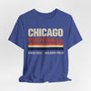 Lavender Chicago Football T-Shirt — Soldier Field Since 1920 Vintage Stripes