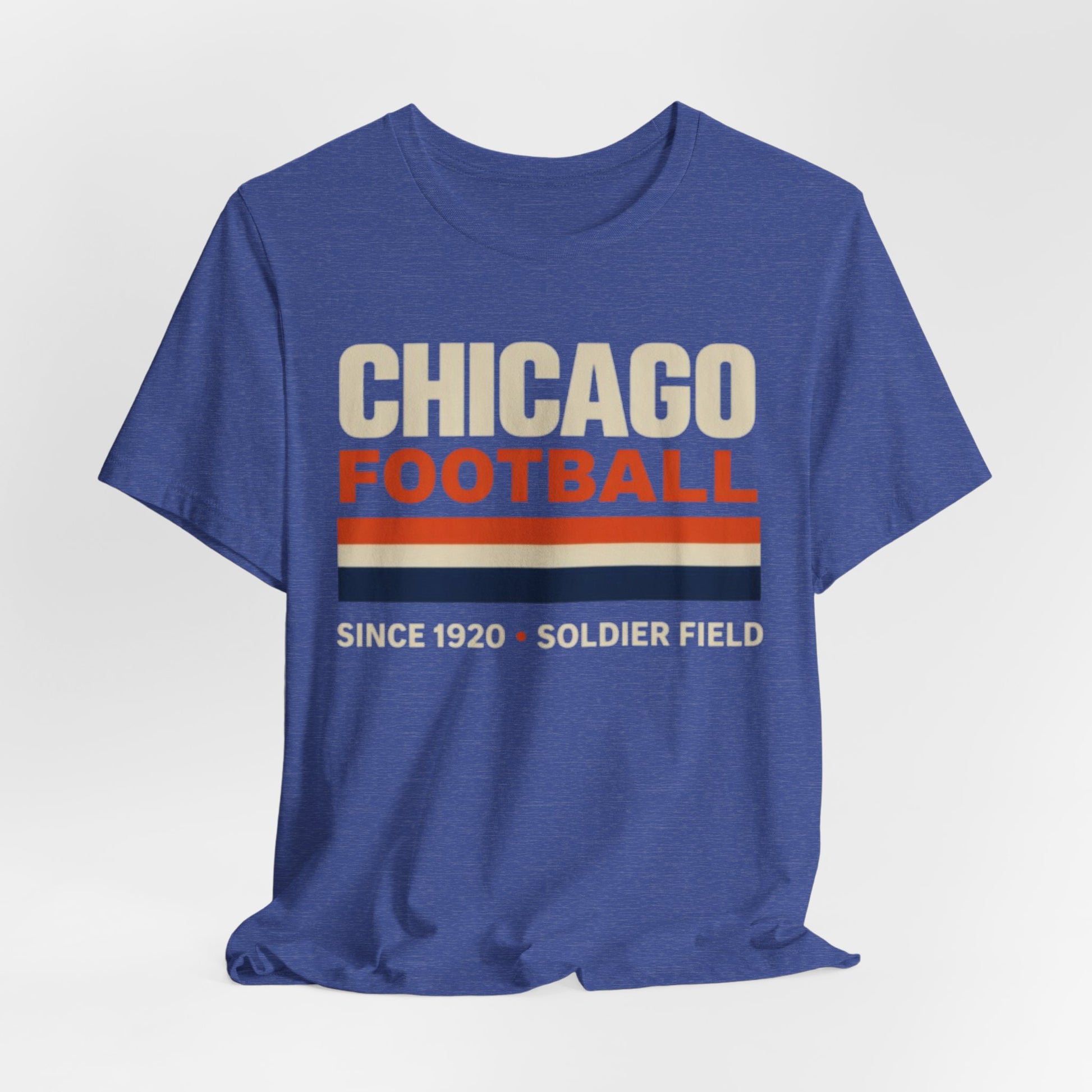 Lavender Chicago Football T-Shirt — Soldier Field Since 1920 Vintage Stripes