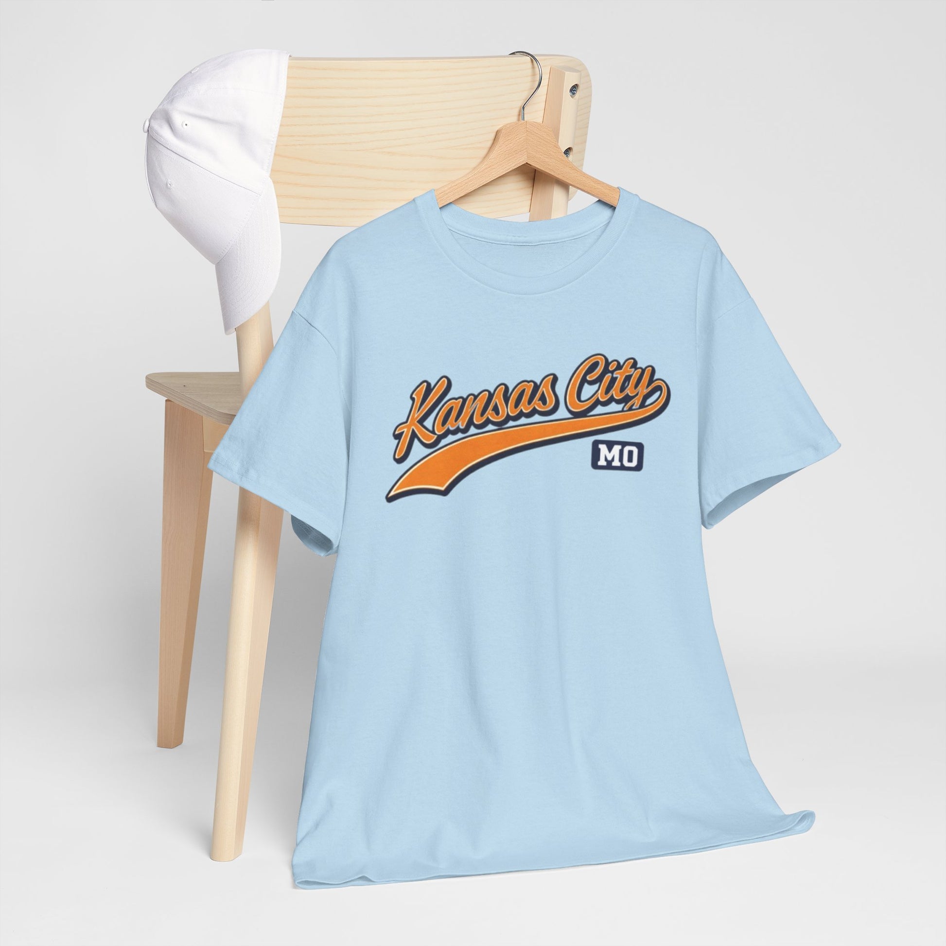 Light Blue Kansas City MO Retro Script T-Shirt - Vintage Sports Style Tee
