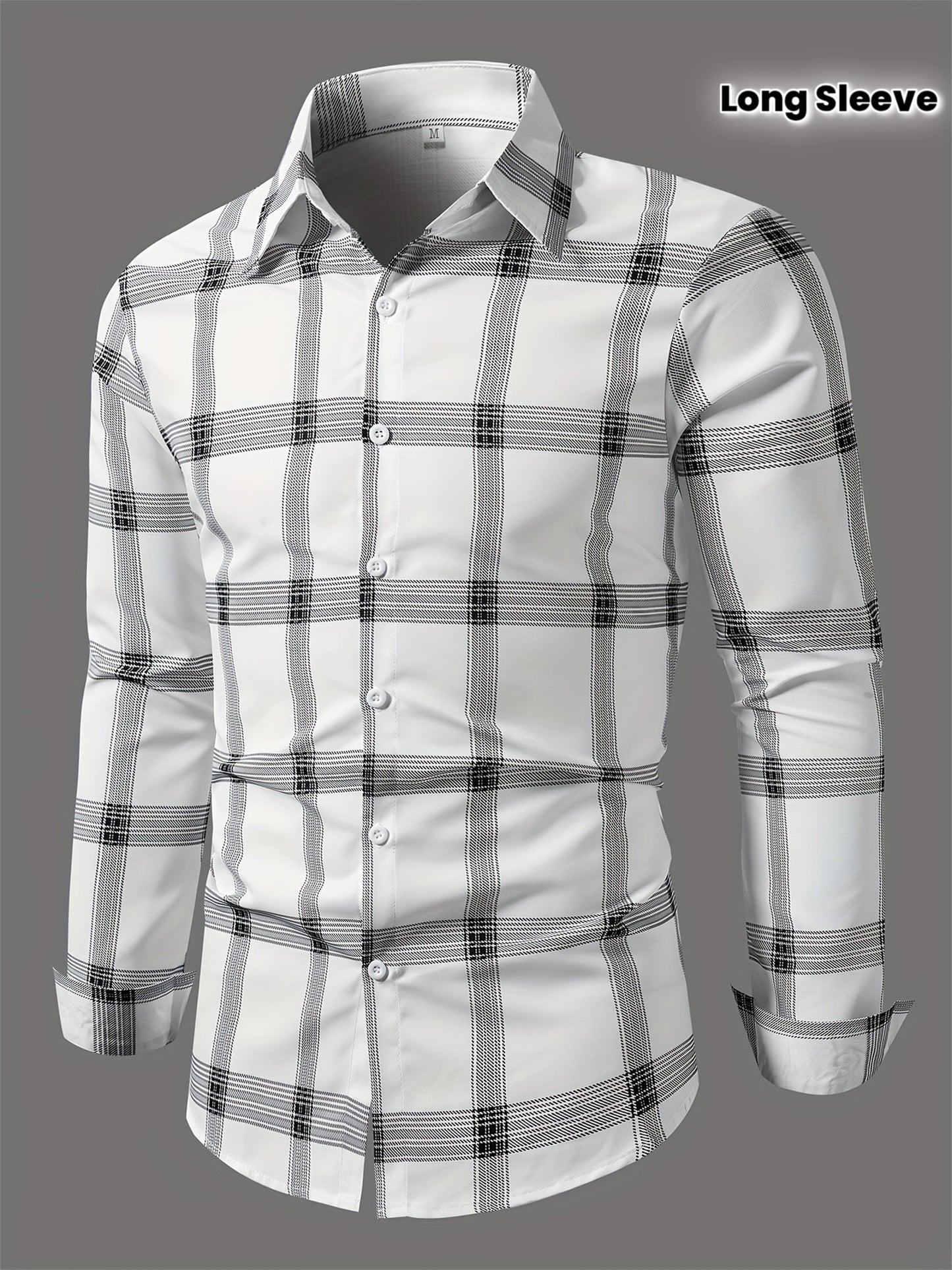 Dim Gray Men's Plaid Shirt Long Sleeve Shirt Trendy Plaid Non-Directional Print Business Casual Top