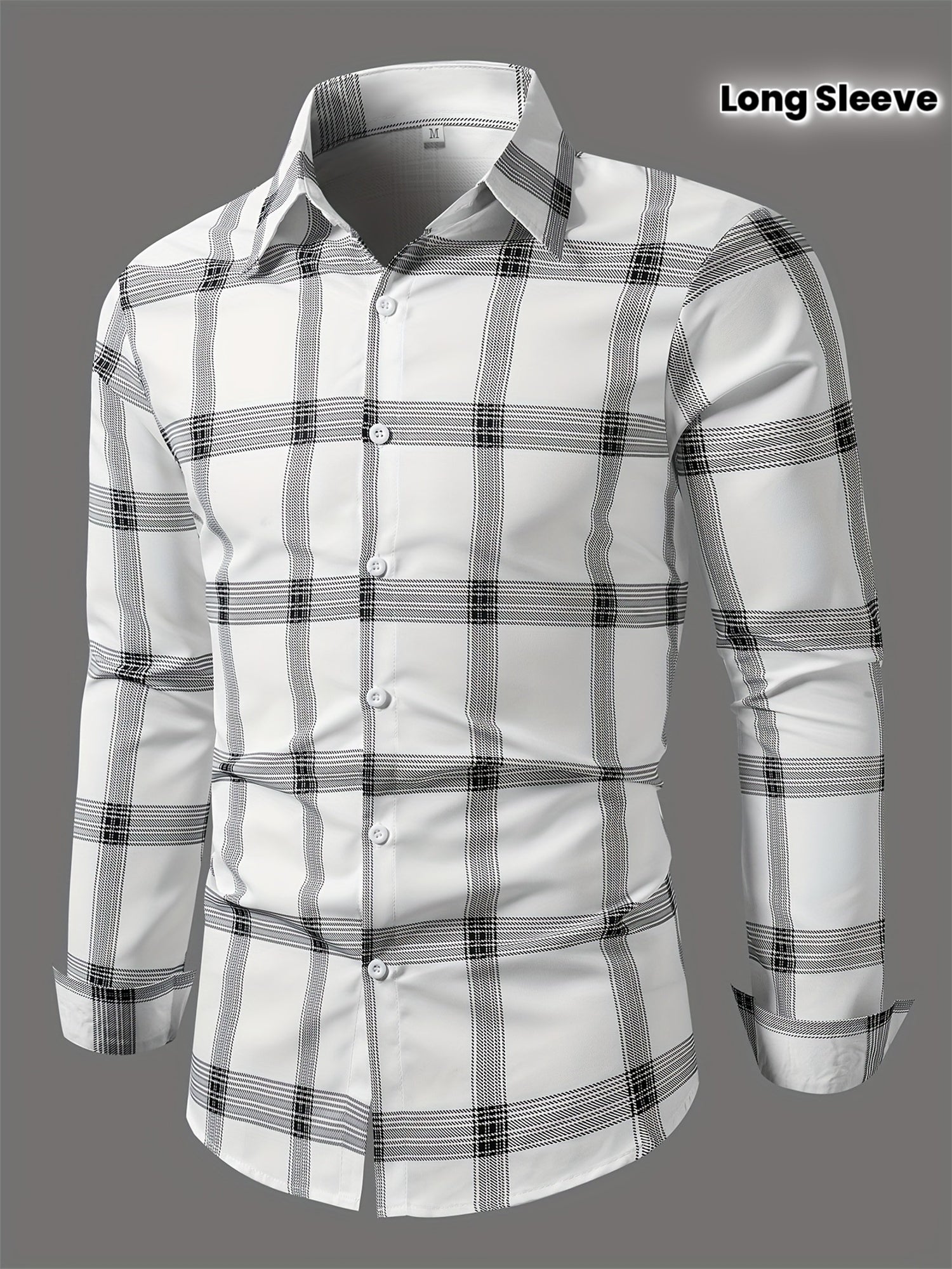 Dim Gray Men's Plaid Shirt Long Sleeve Shirt Trendy Plaid Non-Directional Print Business Casual Top