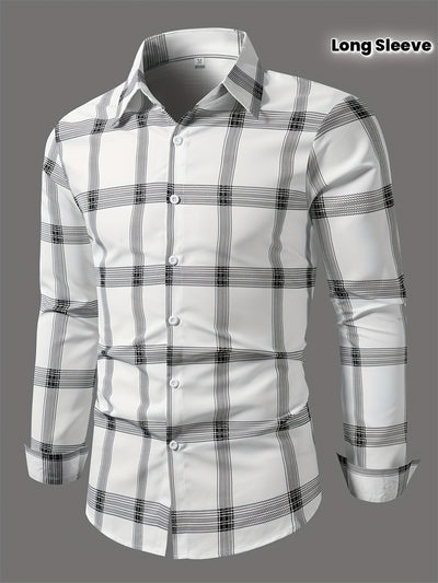 Dim Gray Men's Plaid Shirt Long Sleeve Shirt Trendy Plaid Non-Directional Print Business Casual Top