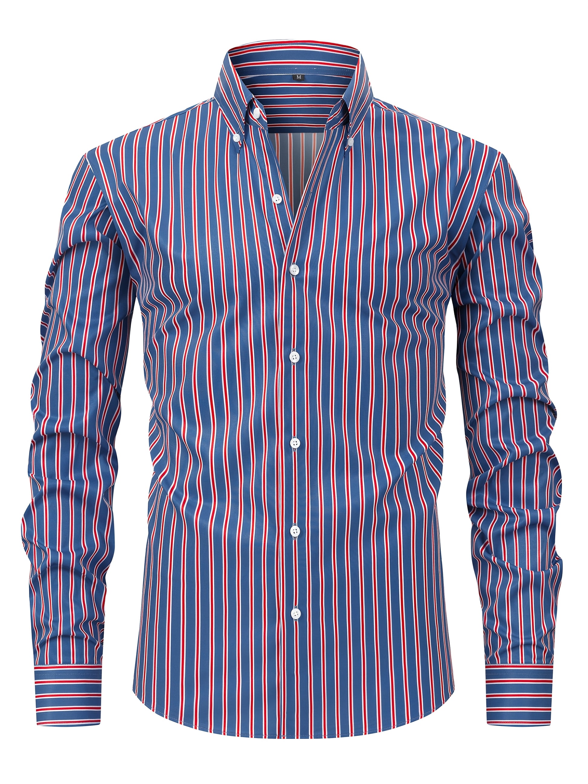 White Smoke Men's Fashion Casual Digital Stripe Long-Sleeve Shirt, Stretch Wrinkle-Resistant Premium Versatile Lightweight Date Shirt