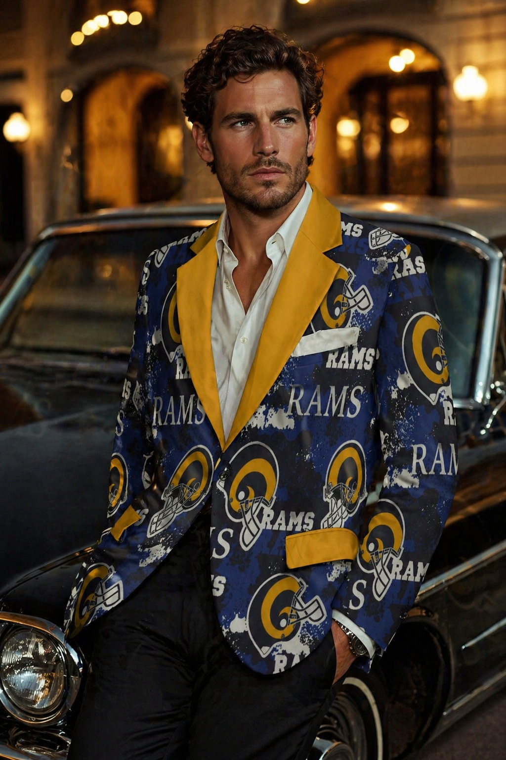 Los Angeles Football Blazer Men Blue Yellow Game Day Jacket Stylish Streetwear streetwear fashion product image 2