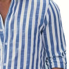 White Smoke Men's Casual Striped Long Sleeve Shirt with Turn- Collar and Buttons, Suitable for Dating, Beach, Vacation, Spring, Autumn, and Winter Seasons