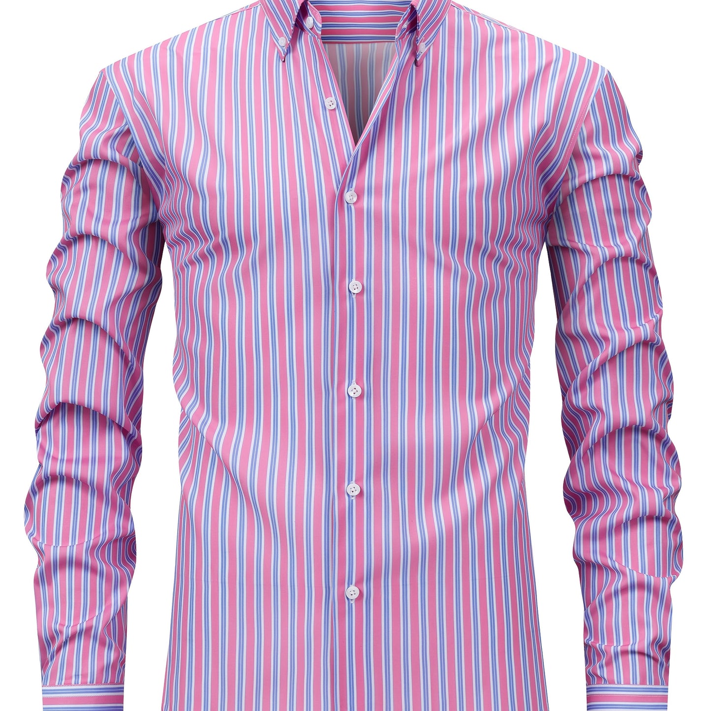 White Smoke Men's New Thin Digital Print Striped Long Sleeve Shirt, Wrinkle-, No Ironing, Versatile Fashion Date Shirt