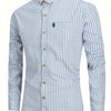 Light Steel Blue Kingstiger Men's casual slim cotton plaid shirt, Casual Breathable Lapel Button Up Long Sleeve Shirt Top for City Walk Street Hanging Outdoor Activities