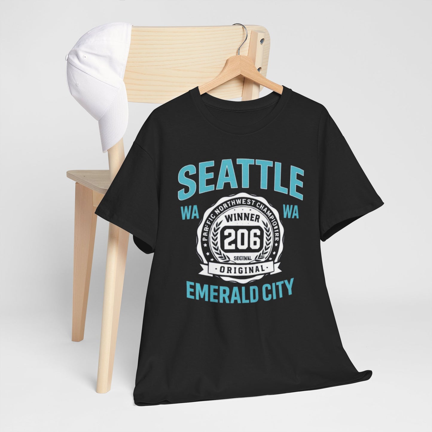 Seattle Emerald City Tee – 206 WA Retro Badge T‑Shirt