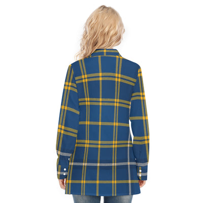 West Virginia Mountaineers Tartan Plaid Blue Gold Women's Long Shirt