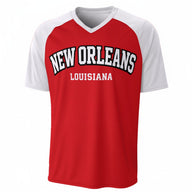 New Orleans Louisiana Baseball V-Neck T-Shirt Red and White – Urban Sports Streetwear – game day outfit, casual fan outfit, image 1.0