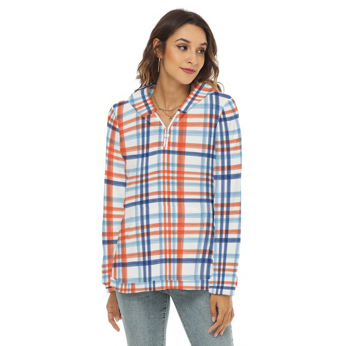 Florida - Gators tartan Plaid Women's Borg Fleece Hoodie With Half Zip - college football fan apparel sportswear product image 3.0