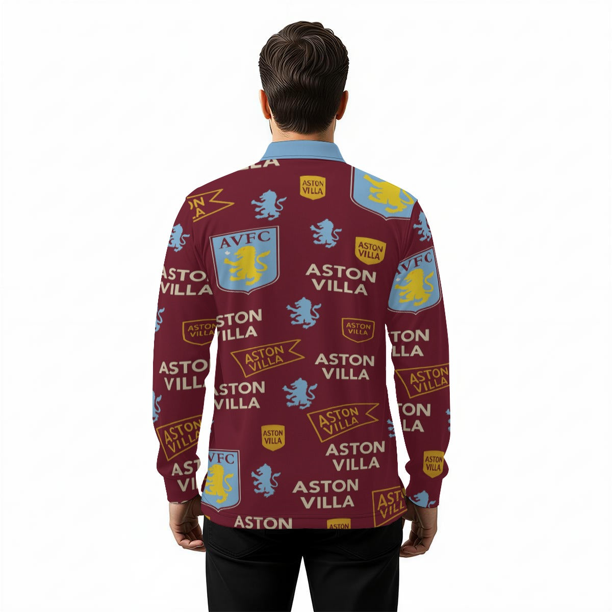 Aston Villa Men's Long Sleeve Polo Shirt streetwear fashion product image 3