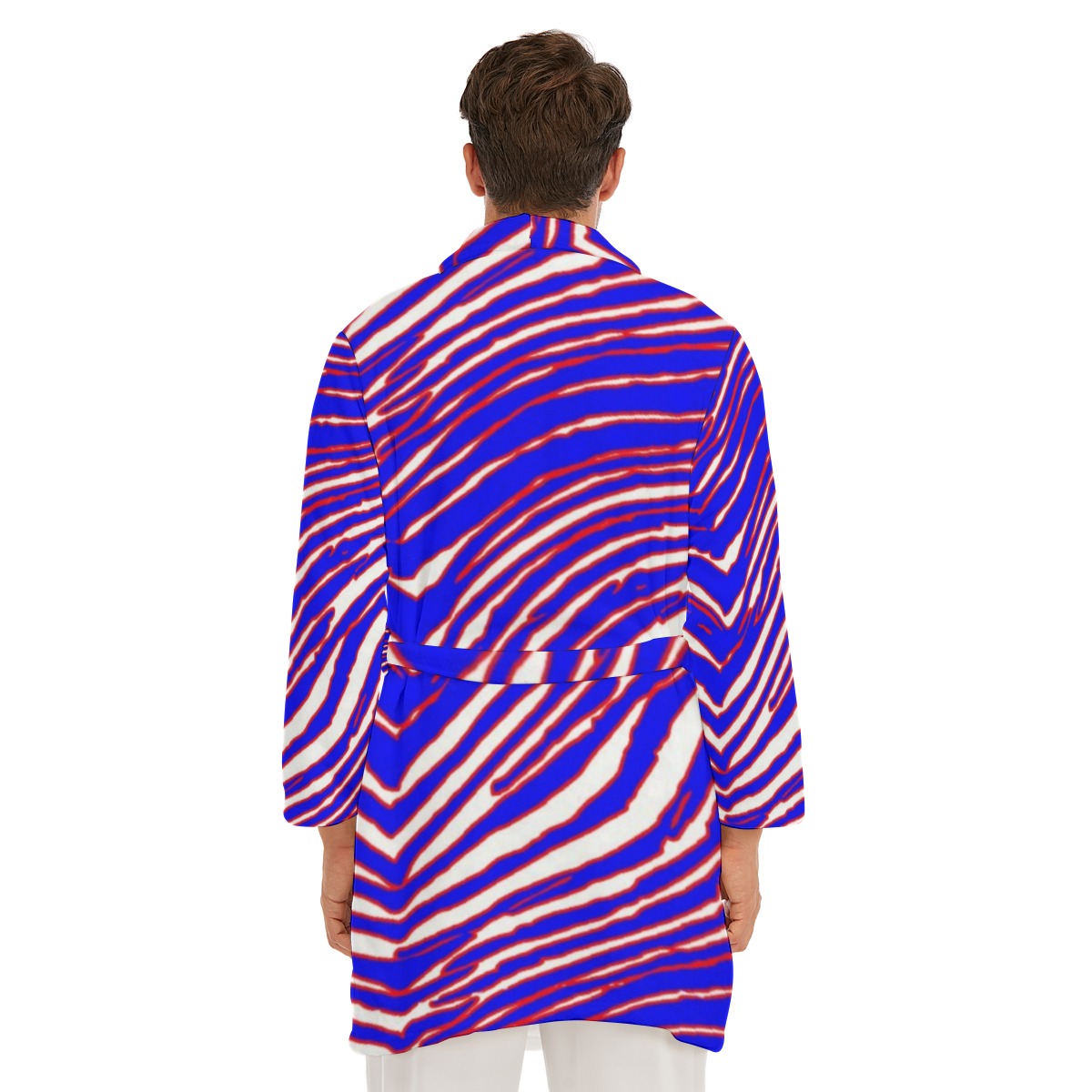 White Smoke Buffalo football Men's Borg Fleece Robe – Red Blue White Zebra Game Day Style