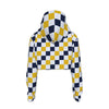 White Smoke Michigan Checker Women’s Crop Hoodie – Maize and Blue Cropped Football Streetwear Sweatsh