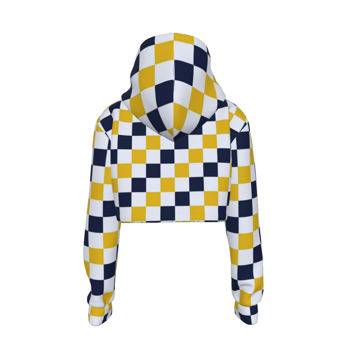 White Smoke Michigan Checker Women’s Crop Hoodie – Maize and Blue Cropped Football Streetwear Sweatsh